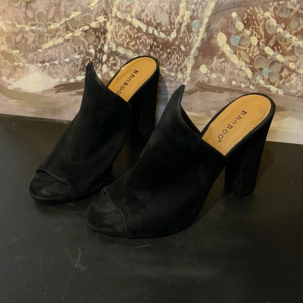 Suede slip on heels